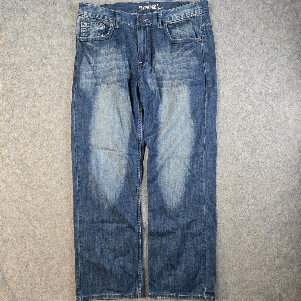 Flypaper Jeans Mens 36x30 Blue Denim Straight Leg Baggy‎ Faded Y2K Grunge Skater